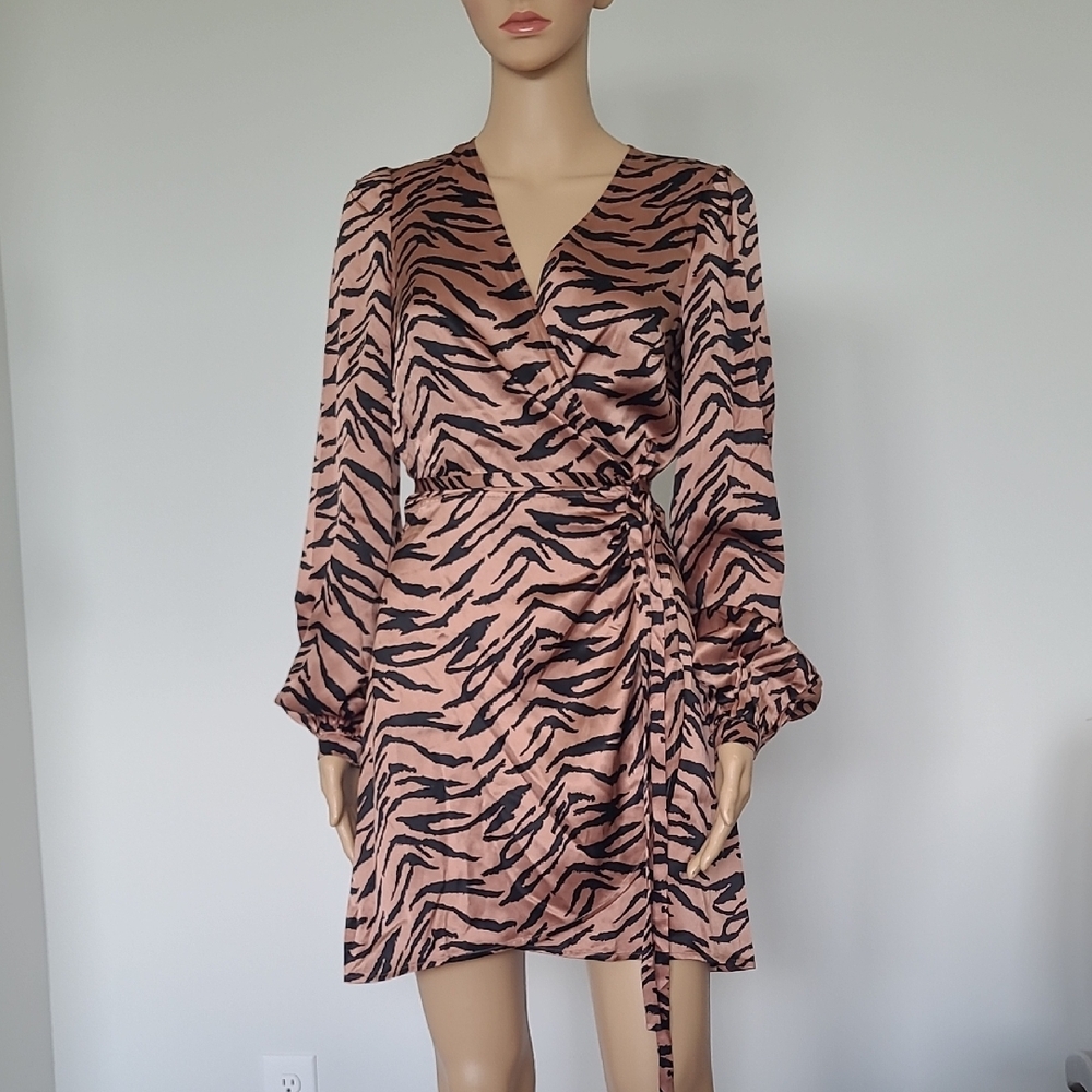 Reformation Silk Mini Long Sleeve Wrap Cocktail Dress Small